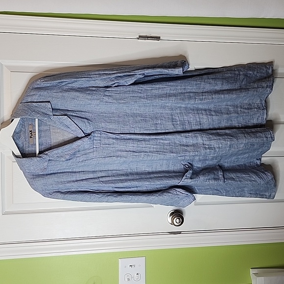 Flax Dresses & Skirts - Flax Long Sleeve V-Neck Collared Shift Dress 100% Linen Women's Size Large